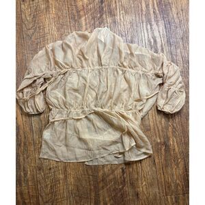 Women's Sheer Ruffle Tie Front Top Size Small Long Sleeve Romantic Boho Blouse
